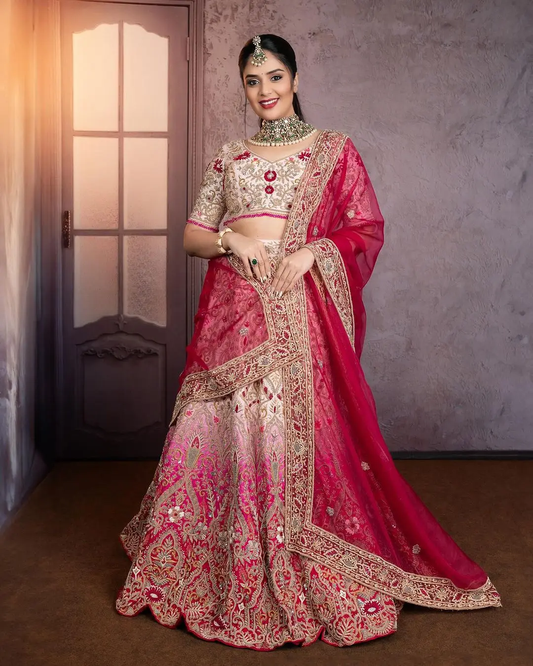 ETV Actress Sreemukhi in Pink Lehenga Choli